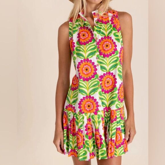 Alden Adair Floral Dress Size Small Belted Vacation Resort Wear Drop Waist Mini - Picture 1 of 7
